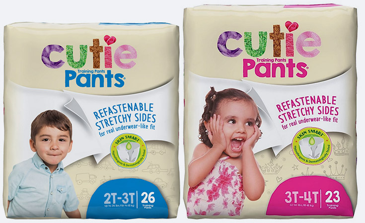 Cutie Pants Training Pants for boys and girls - Refastenable stretchy sides for real underwear-like fit. Home delivery of high-quality youth diapers & pediatric supplies. 